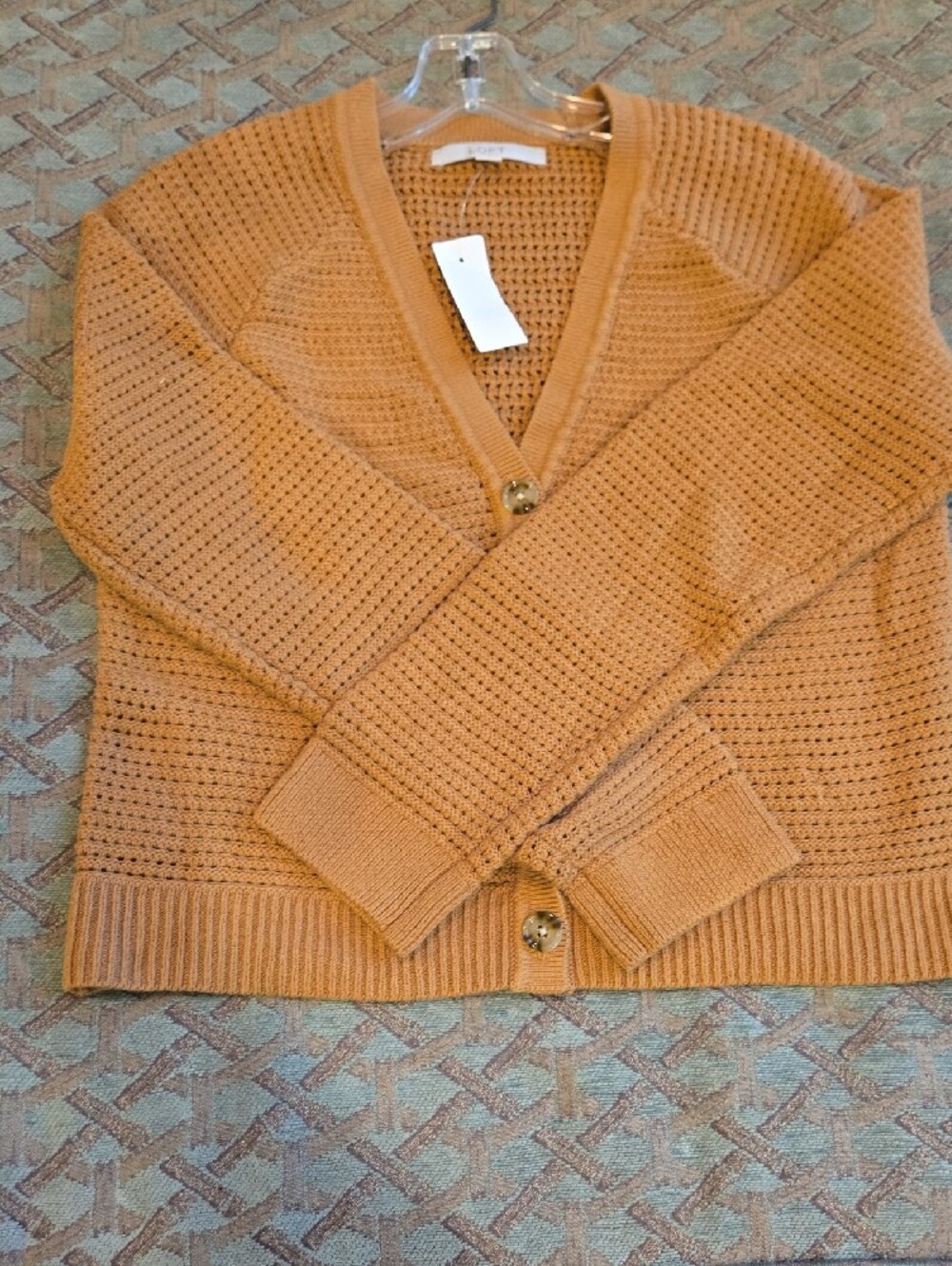 LOFT Camel Open-Weave Button Cardigan - Picture 7 of 8